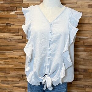 Doe & Rae Green & White Grid Twist-Front Tank